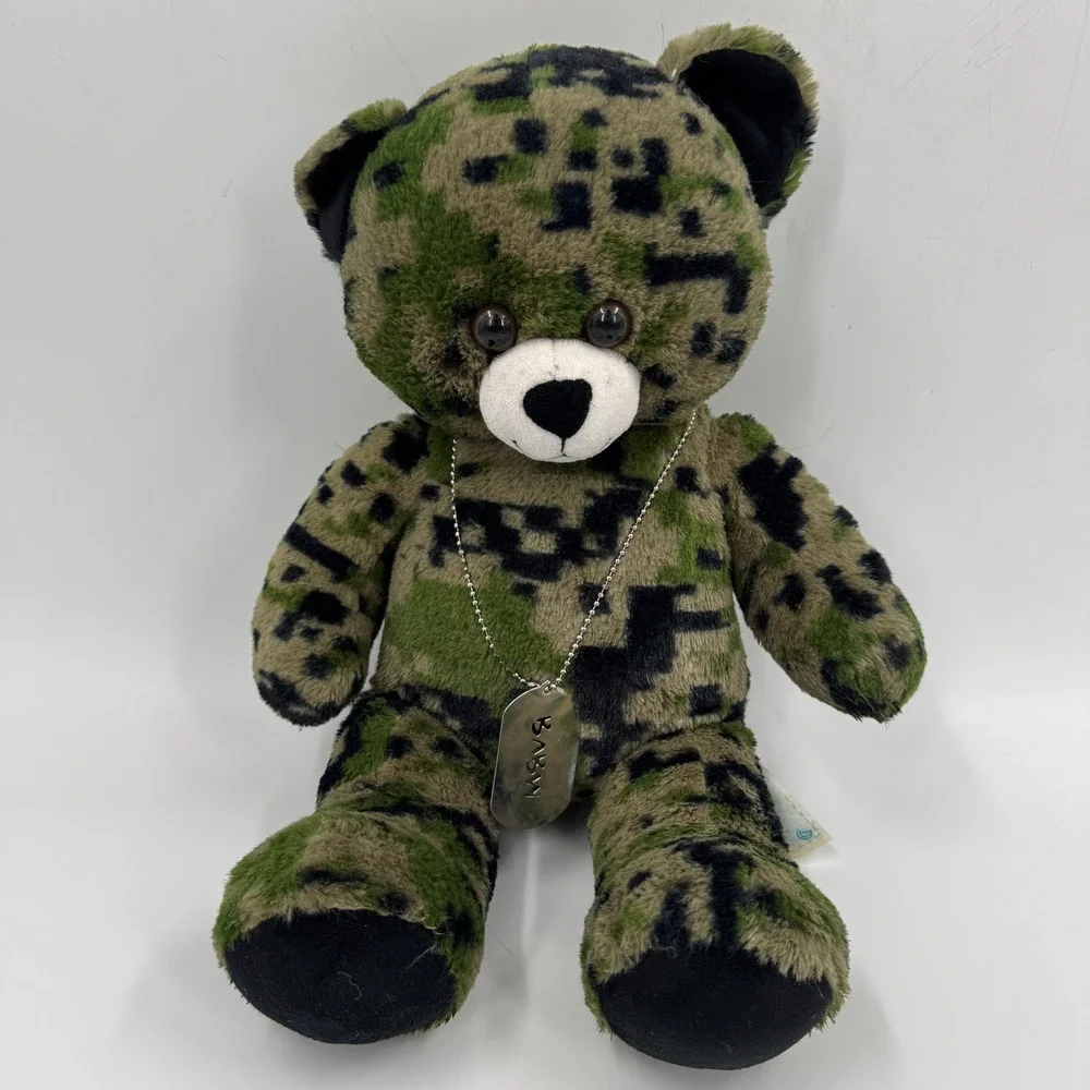 Build-A-Bear Workshop Digital Camo Teddy‎ Bear Green Military with Dog Tag 2015
